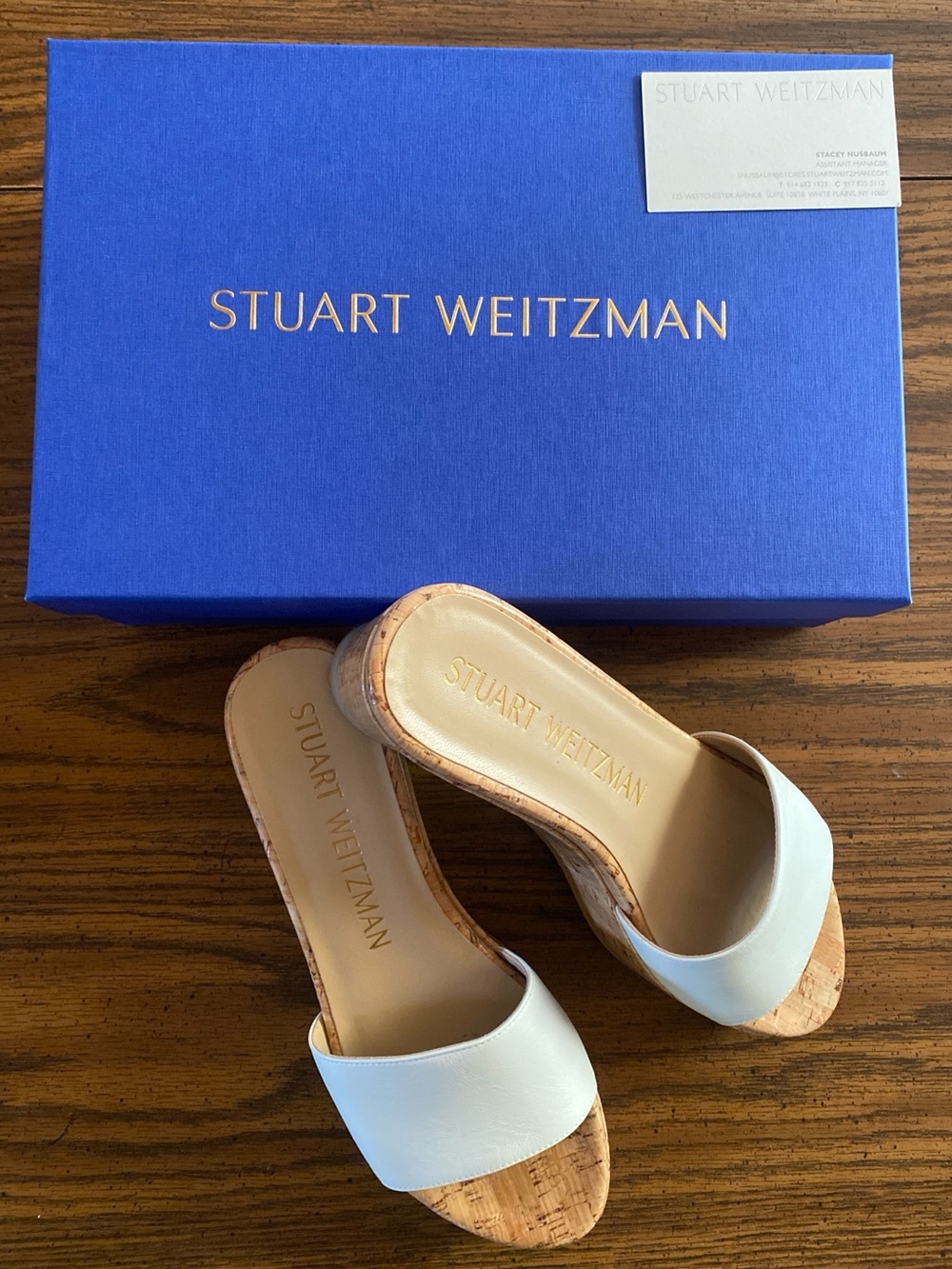 Stuart Weitzman White Leather Summer Wedge Slide Sandals Cork Platform Size 7